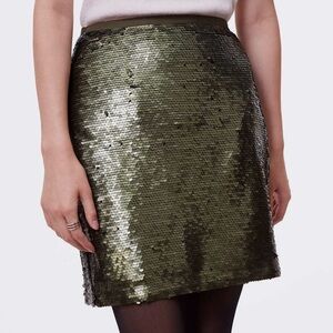Ann Taylor LOFT Matte Sequin Shift Skirt Size 4 Regular Olive Green Color NWT